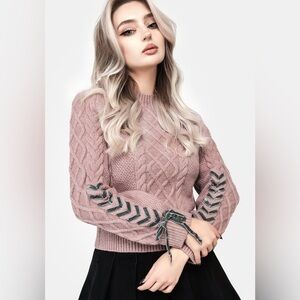 Disturbia Marina Cable Knit Ribbon Lace Sweater Size L NWT